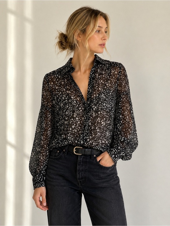 7 For All Mankind Tops - 7 For All Mankind Silk Bubble Sleeve Floral Blouse